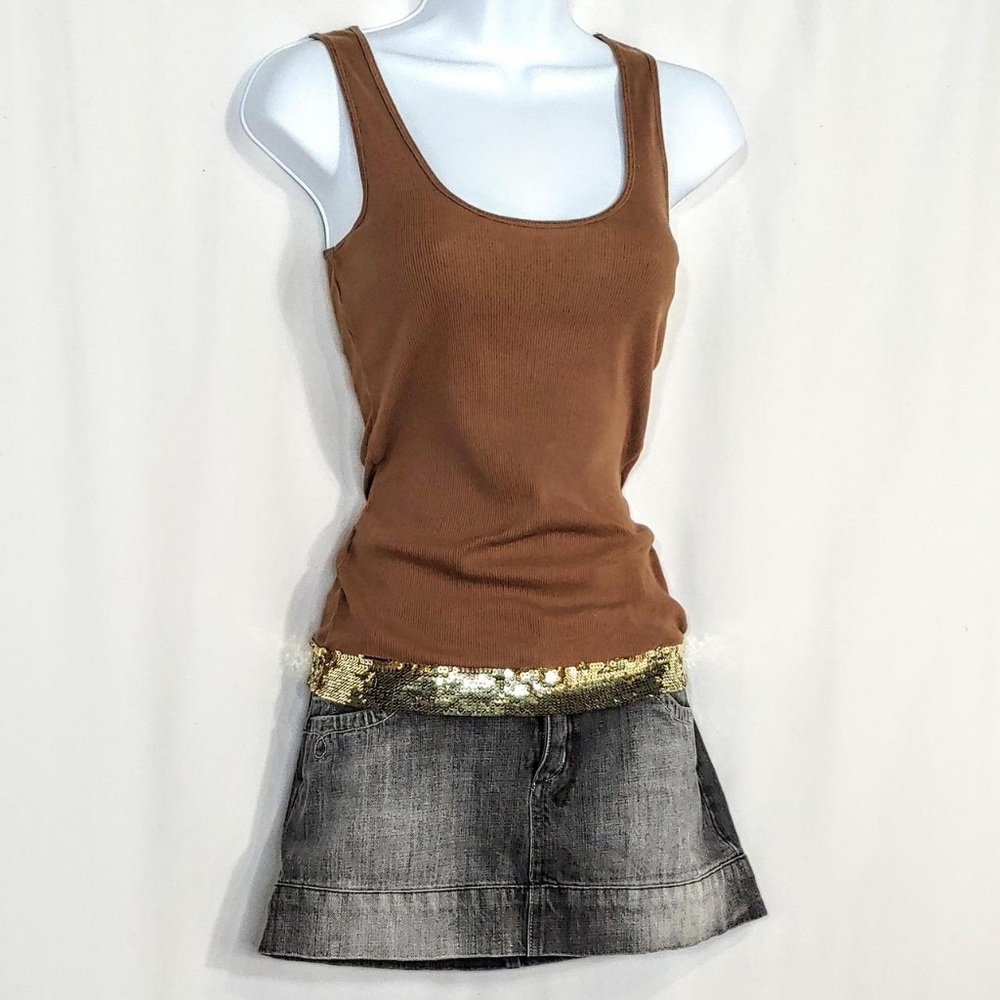 2000s vintage sequin trim ribbed tank top